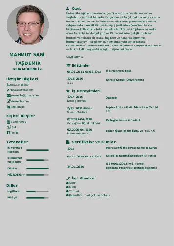 Gıda Mühendisi CV Örnekleri cv indir